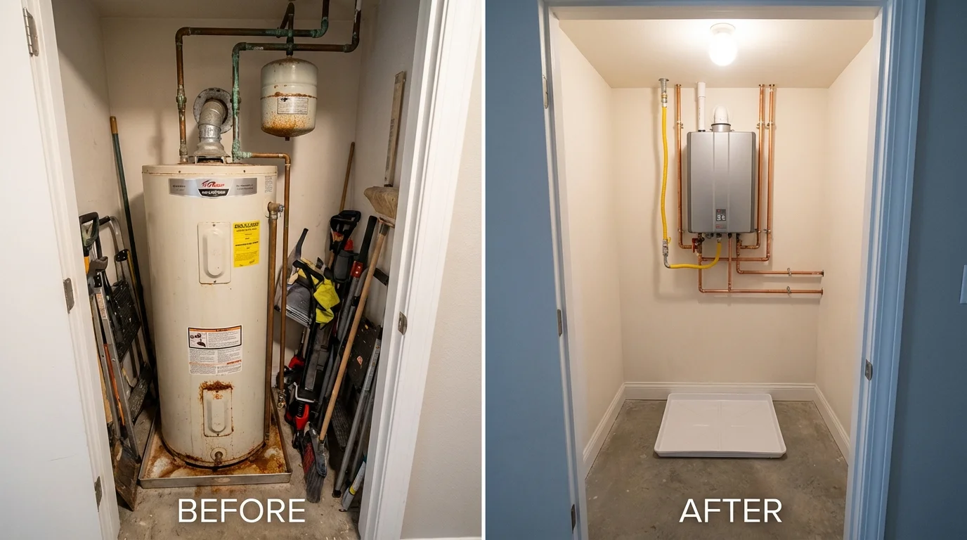 Tank water heater versus wall-mounted tankless unit comparison for Eureka, MO homeowners